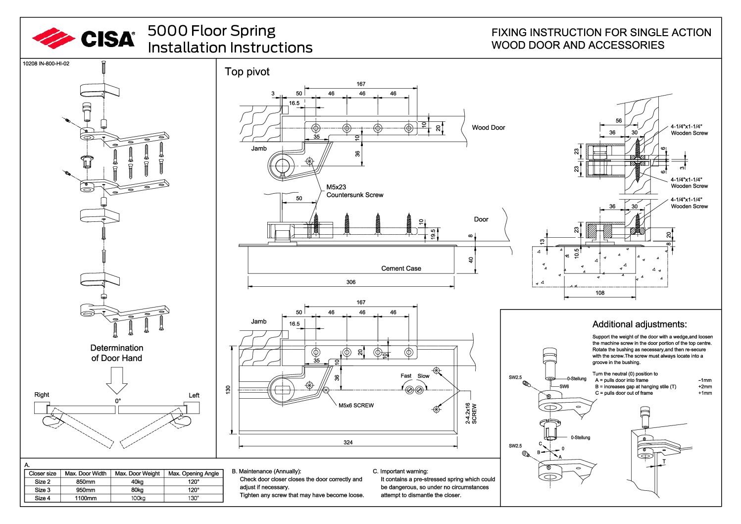Panduan Pemasangan Floor Hinges CISA F5003/4